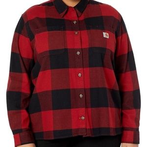 Carhartt NWT Women's Rugged Flex Loose Fit Plaid Flannel Red Black Size 2XL